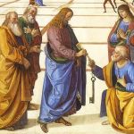 Pietro Perugino: "Consegna delle chiavi" (particolare). 1481. Cappella Sistina. Città del Vaticano.
